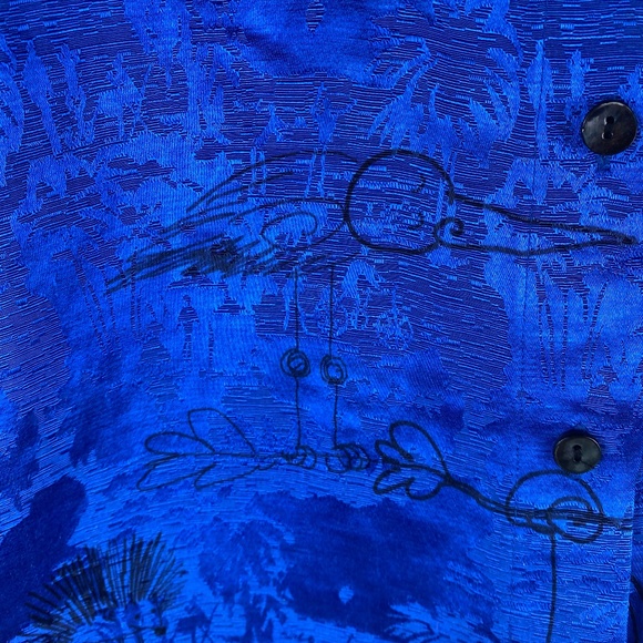 Chicos Sz 3 (XL 1X 16 18) Shirt Top Blouse Silk Linen Blue Safari Animals Jungle - Picture 5 of 7